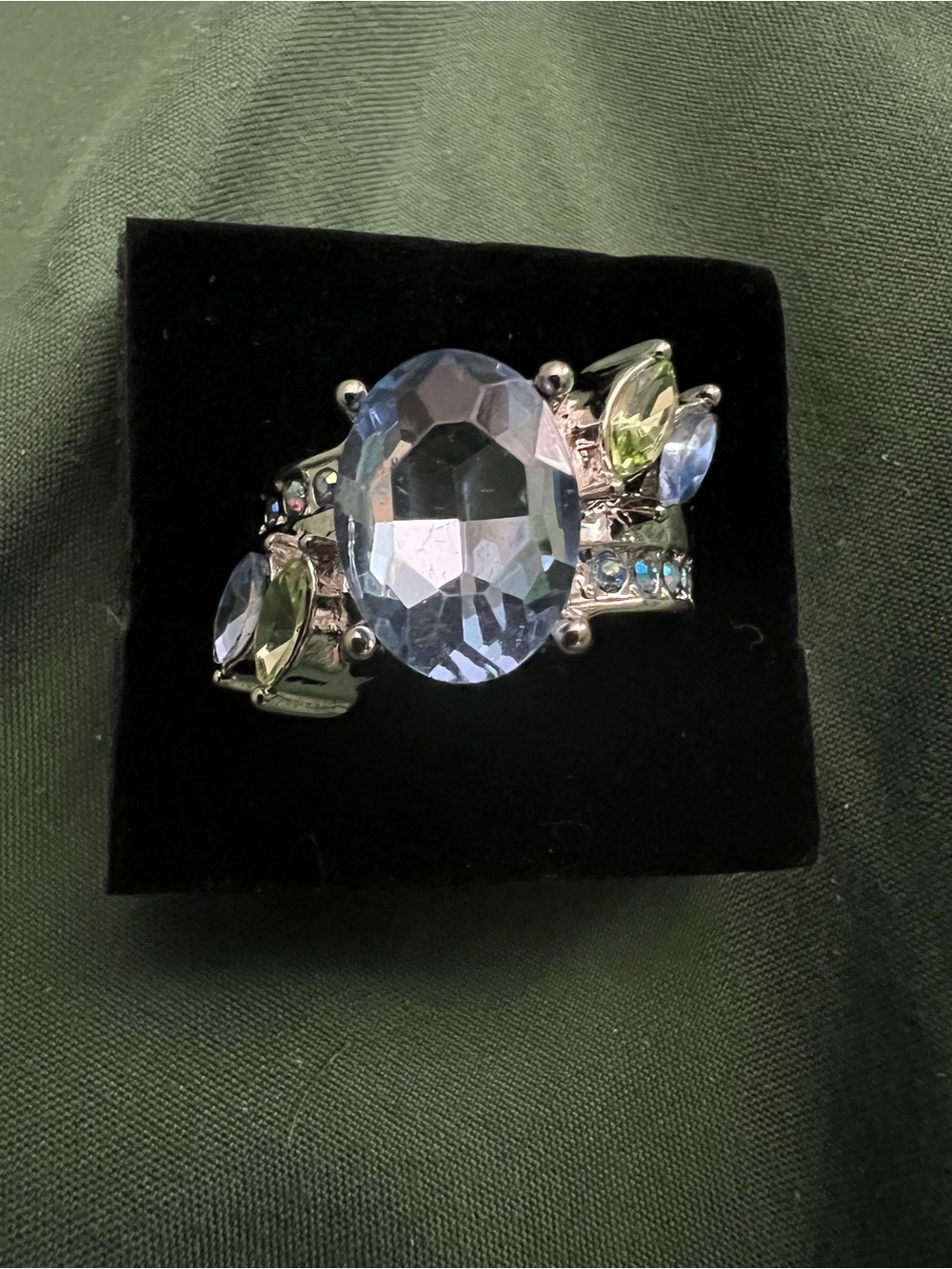 Paparazzi Silver-Tone Blue Crystal Statement Ring with Green Accent Stones